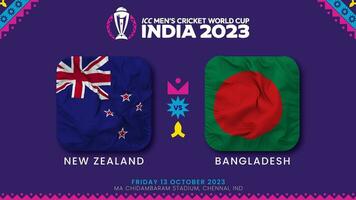 ny zealand mot bangladesh match i icc herr- cricket världscupen Indien 2023, intro video, 3d tolkning video