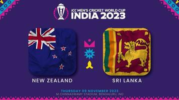 nuovo Zelanda vs sri lanka incontro nel icc Uomini cricket Coppa del Mondo India 2023, intro video, 3d interpretazione video