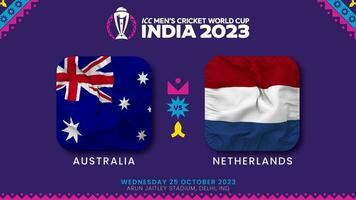 Australien mot Nederländerna match i icc herr- cricket världscupen Indien 2023, intro video, 3d tolkning video