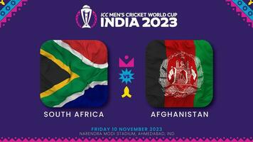 sur África vs Afganistán partido en icc de los hombres Grillo Copa Mundial India 2023, introducción video, 3d representación video