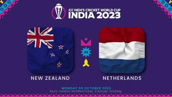nuevo Zelanda vs Países Bajos partido en icc de los hombres Grillo Copa Mundial India 2023, introducción video, 3d representación video