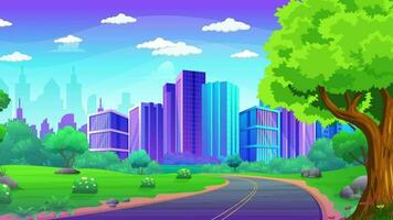 cartoon city landscape with trees and road video