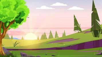 cartoon landscape with trees and grass video