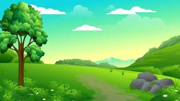 cartoon landscape with trees and grass video