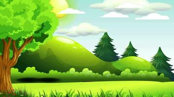 a cartoon landscape with trees and grass video