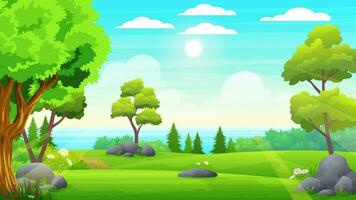 cartoon landscape with trees and grass video