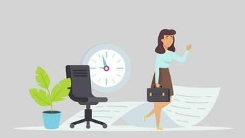 businesswoman in office with clock and papers video