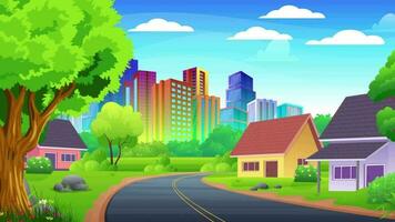 cartoon city landscape with houses and trees video