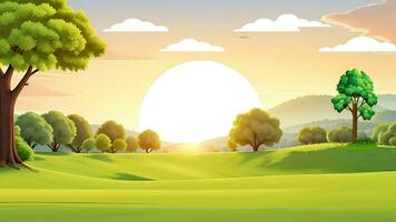 tekenfilm landschap met bomen en zon in de achtergrond video