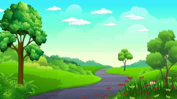 the road in the green field cartoon background video
