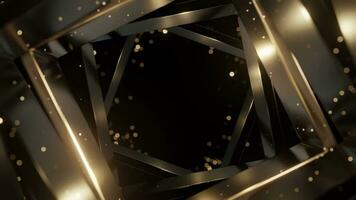 rectángulo geométrico oro fondo, girar animación, partículas brillante. video