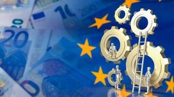The Business man and gear group on Euro flag Background 3d rendering photo
