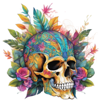 abstrait aquarelle crâne avec fleurs, aquarelle floral crâne conception pour Halloween jour, génératif ai png
