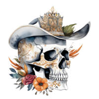 astratto acquerello cranio con fiori, acquerello floreale cranio design per Halloween giorno, generativo ai png