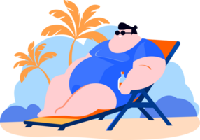 Hand Drawn overweight Tourists relaxing by the sea on vacation in flat style png