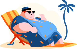 Hand Drawn overweight Tourists relaxing by the sea on vacation in flat style png