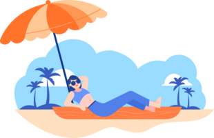 Hand Drawn Tourists relaxing by the sea on vacation in flat style png