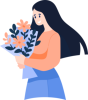 Hand Drawn Woman with flowers in the concept of Woman Day in flat style png