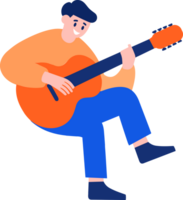 Hand Drawn Male musician playing acoustic guitar in flat style png