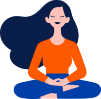 mano dibujado hembra personaje haciendo yoga o meditando en plano estilo png