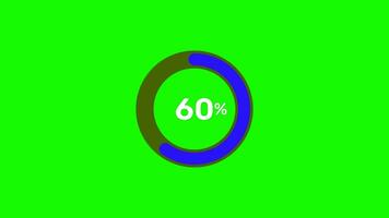 Circular percentage progress bar on transparent background. bright blue loading circle ring animation. 0 to100 percent 4k  Alpha Channel video