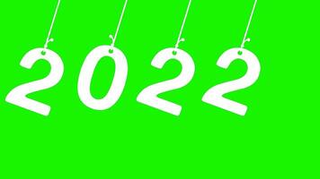 contento nuovo anno 2022, 2022 sospeso lettere in movimento su verde schermo sfondo video