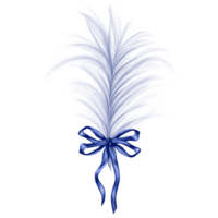 An airy composition of a light blue feather tied with a blue satin ribbon. Decorations for bouquets, boutonnieres, hats, masquerade masks, costumes. Digital illustration png