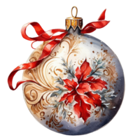 Watercolor Christmas tree decoration isolated on transparent background. AI Generative png