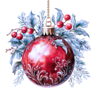 Watercolor Christmas tree decoration isolated on transparent background. AI Generative png