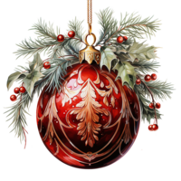 Watercolor Christmas tree decoration isolated on transparent background. AI Generative png