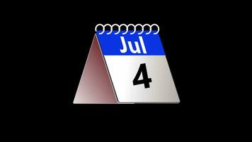 Blau und Weiß Kalender Datum Seite Animation umdrehen von Juli 1 zu 31. Schuss im 4k Auflösung mit Grün Bildschirm Hintergrund , 3d machen video