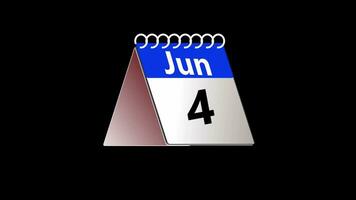 Blau und Weiß Kalender Datum Seite Animation umdrehen von Juni 1 zu 30. Schuss im 4k Auflösung mit Grün Bildschirm Hintergrund , 3d machen video