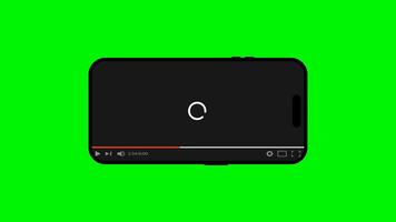 Iphone YouTube video player screen loading footage due to slow internet speed. Loading circle animation on green screen in background. Download data