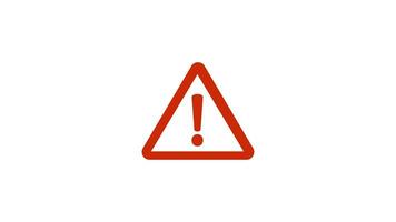Blinking red triangle Warning symbol loop animation footage on transparent background. 2d 4k video, Alert warning sign, Danger, cyber attack and computer security video