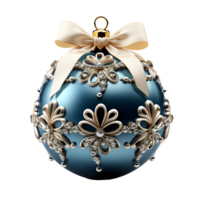 3d luxo azul Natal bola decorado com ouro, ai generativo. png