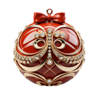 3d luxo vermelho Natal bola decorado com ouro, ai generativo. png