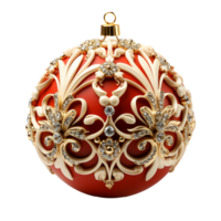 3d luxo vermelho Natal bola decorado com ouro, ai generativo. png