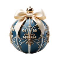 3d luxe blauw Kerstmis bal versierd met goud, ai generatief. png
