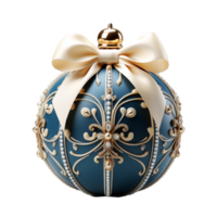 3d luxury Blue Christmas ball decorated with gold, AI Generative. png