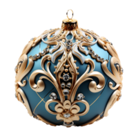 3d luxo azul Natal bola decorado com ouro, ai generativo. png