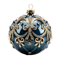 3d luxury Blue Christmas ball decorated with gold, AI Generative. png