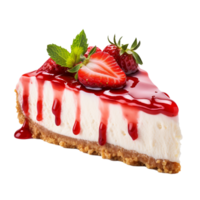 Perfetto angolata fetta di frigo fragola torta di formaggio con fragola guarnizione. ai generativo png