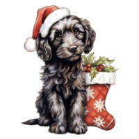 Watercolor Dog Christmas isolated on transparent background. PNG file, cut out. AI Generated