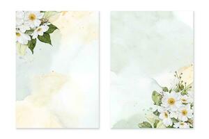 Set of card template with watercolor white anemone flower on stains vector