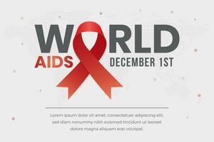 World Aids Day December 1st with red ribbon and dotted maps on isolated background vector