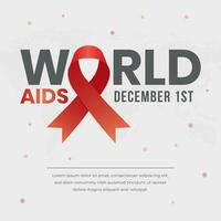 World Aids Day December 1st banner design with red ribbon and dotted maps illustration vector