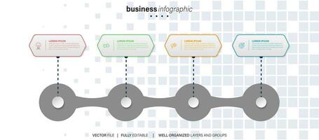 cronograma infografía Delgado línea diseño con iconos modelo para grafico, diagrama, presentaciones negocio concepto con 4 4 opciones vector ilustración.