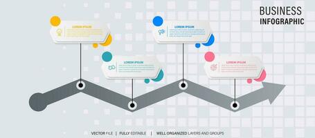 cronograma infografía con infográfico. moderno presentación modelo con 4 4 mascotas para negocio proceso. sitio web modelo en blanco antecedentes para concepto moderno diseño. horizontal disposición. vector