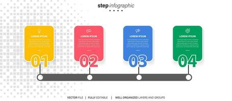 plantilla de infografía empresarial. etiqueta de diseño de línea delgada con icono y 4 opciones, pasos o procesos. vector