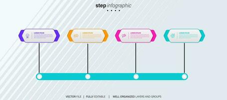 cronograma infografía con infográfico. moderno presentación modelo con 4 4 mascotas para negocio proceso. sitio web modelo en blanco antecedentes para concepto moderno diseño. horizontal disposición. vector